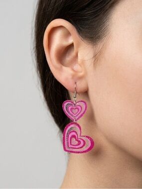 Y2K Pink Heart Earrings | Acrylic Glitter Pulsating Dangles